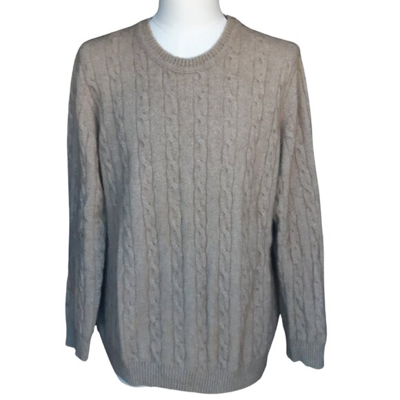 Native World SZ M Possum & Merino Wool Men's Cable Knit Tan Crewneck Sweater - Picture 1 of 14